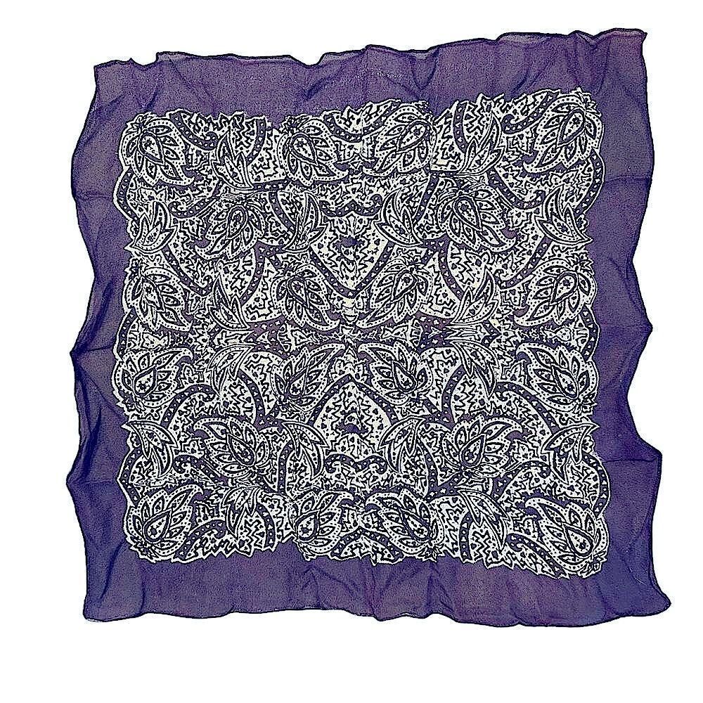 Purple and White Paisley Chiffon Handkerchief, Pocket Square, Neckerchief